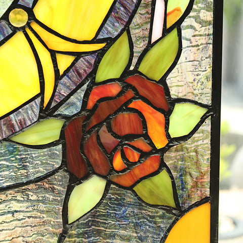 Hand crafted BONICA Tiffany-Style Floral Stained Glass Window Panel 24" Height