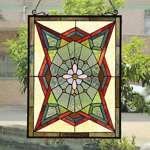 EMINENT Tiffany-Style Geometric Stained Glass Window Panel 25" Height