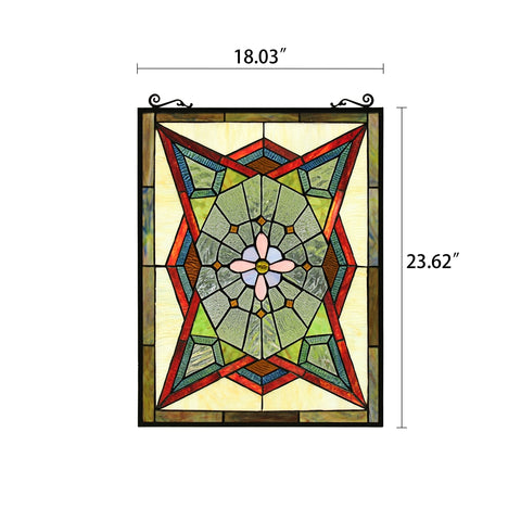 EMINENT Tiffany-Style Geometric Stained Glass Window Panel 25" Height