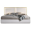 Luxury Living: White Havana Poplar Wood Queen Platform Bed with Gold Trim for an Upscale Bedroom Retreat