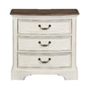 3 Drawer Night Stand, Porcelain White Finish w/ Churchill Brown Tops