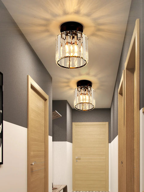 Modern Ceiling Lights with Crystal Lampshades in Black and Gold Design.