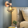 Vintage American Iron Wall Sconce with Wooden Lampshade