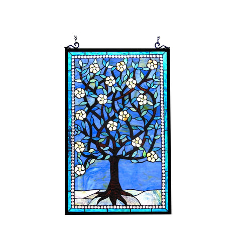 WOODLEY Tiffany-glass "Tree of Life" Window Panel 20x32 - Fort Decor