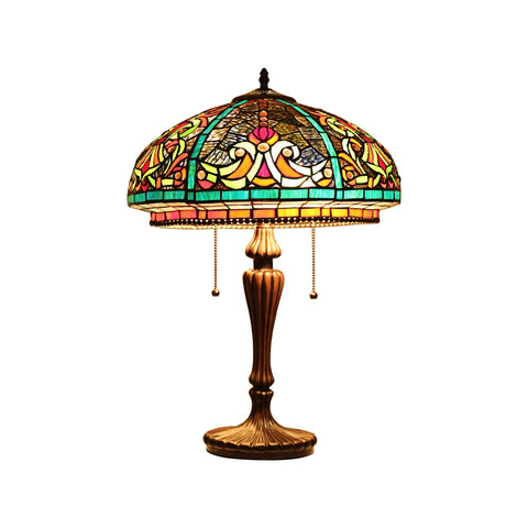 Hand-cut  DOLORIS Tiffany-Style Victorian Stained Glass Table Lamp 17" Width