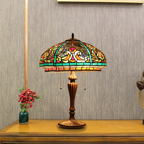 Hand-cut  DOLORIS Tiffany-Style Victorian Stained Glass Table Lamp 17" Width