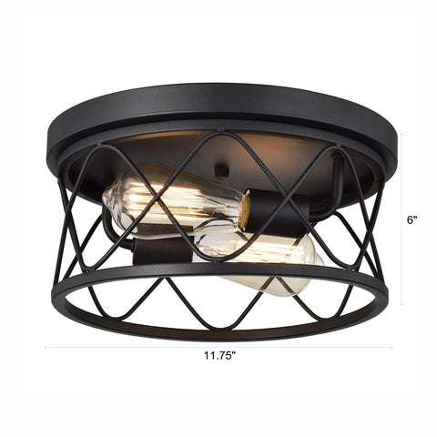 CHLOE Lighting IRONCLAD Industrial 2 Light Textured Black Ceiling Flush Fixture 12" Wide