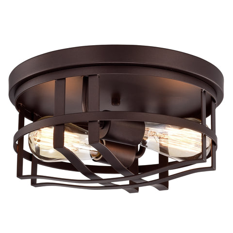 CHLOE Lighting IRONCLAD Industrial 2 Light Oil Rubbed Bronze Ceiling Flush Fixture 12" Wide