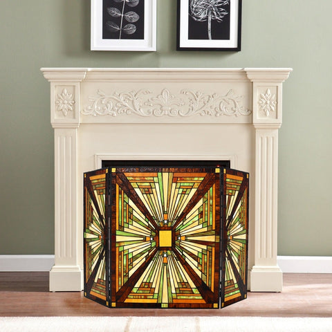 Tiffany-style 3pcs Folding Mission Fireplace Screen - 45" Wide: Add Style and Protection to Your Fireplace