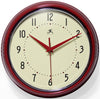 9.5″ Round Wall Clock, Red Finish Case, Glass Lens, Second Hand, Silent Movement