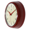 9.5″ Round Wall Clock, Red Finish Case, Glass Lens, Second Hand, Silent Movement