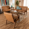Sorrento Mid-Century Modern Tan Faux Leather Upholstered And Walnut Brown Finished Wood 3-Piece Living Room Set