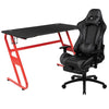 Red Gaming Desk with Cup Holder/Headphone Hook & Gray Reclining Gaming Chair with Footrest - Fort Decor