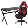 Gaming Desk with Cup Holder/Headphone Hook/2 Wire Management Holes & White Reclining Back/Arms Gaming Chair with Footrest - Fort Decor