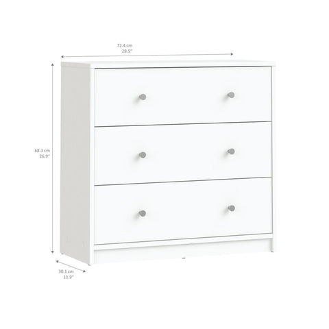 Contemporary 3 Drawer Chest, White