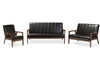 Nikko Mid-century Modern Scandinavian Style Black Faux Leather 3 Pieces Living Room Sets