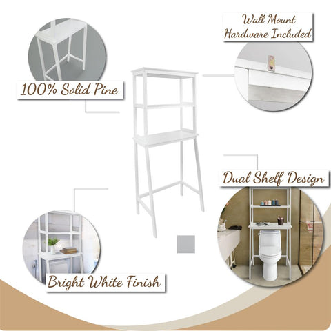 Spacesaver 100% Solid Wood Over The Toilet Rack with Shelves - White - Fort Decor
