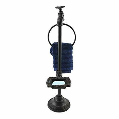 Country Rustic Industrial Iron Spigot Soap and Towel Holder Pedestal - Fort Decor