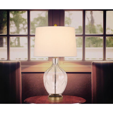 3 way Bancroft glass table lamp with hardback taper drum fabric shade - Fort Decor