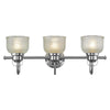LUCIE Industrial-style 3 Light Chrome Finish Bath Vanity Wall Fixture Clear Prismatic Glass 25" - Fort Decor