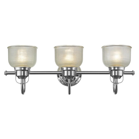 LUCIE Industrial-style 3 Light Chrome Finish Bath Vanity Wall Fixture Clear Prismatic Glass 25" - Fort Decor