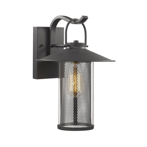 ELIJAH Industrial-style 1 Light Textured Black Outdoor Wall Sconce 14" Tall - Fort Decor