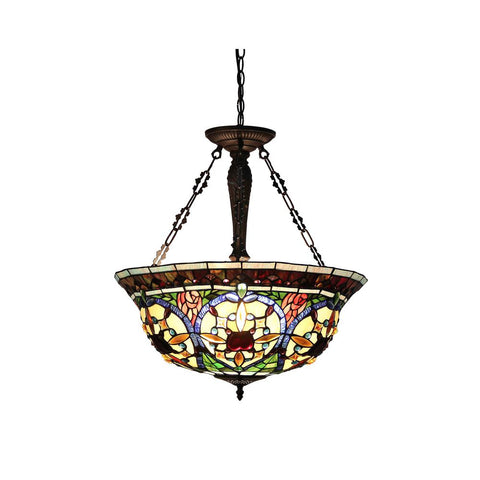 HARLAN Tiffany-style 3 Light Victorian Inverted Ceiling Pendant 22" Shade - Fort Decor