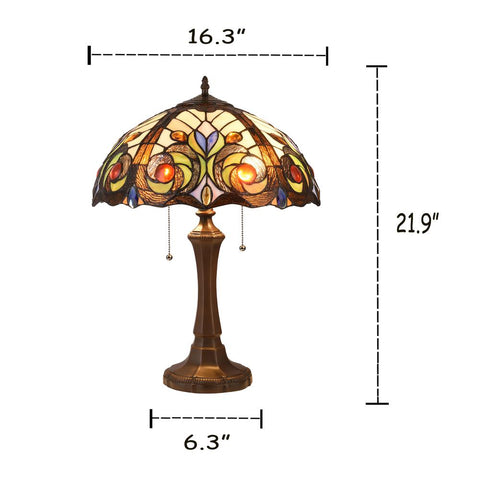 CHLOE Lighting LENNON Tiffany-style Dark Bronze 2 Light Victorian Table Lamp 16" Shade