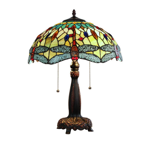 CHLOE Lighting EMPRESS Dragonfly Tiffany-style Dark Bronze 2 Light Table Lamp 16" Wide