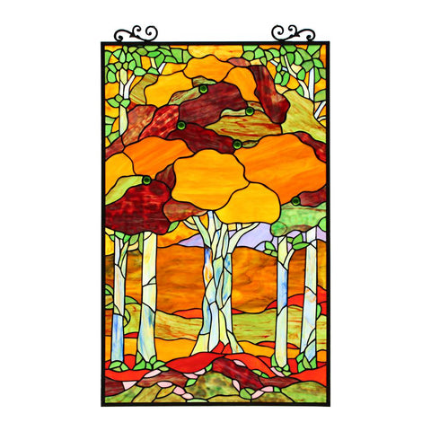 CHLOE Lighting AUTUMN Tiffany-Style Stained Glass Verical Hanging Window Panel 33" Tall - Fort Decor