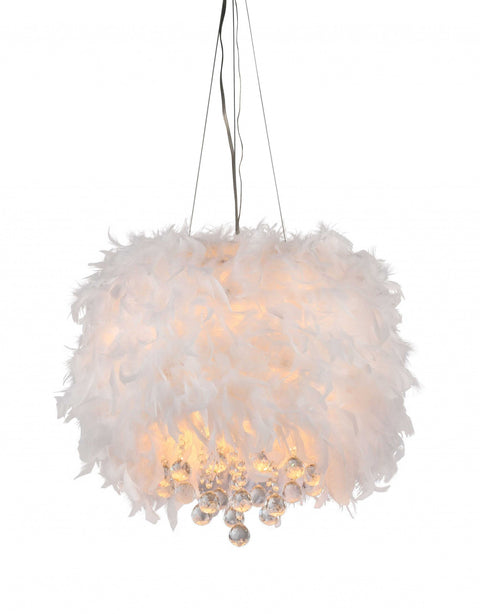Iglesias Fluffy White Feathers and Crystal 3-Light Pendant - Fort Decor