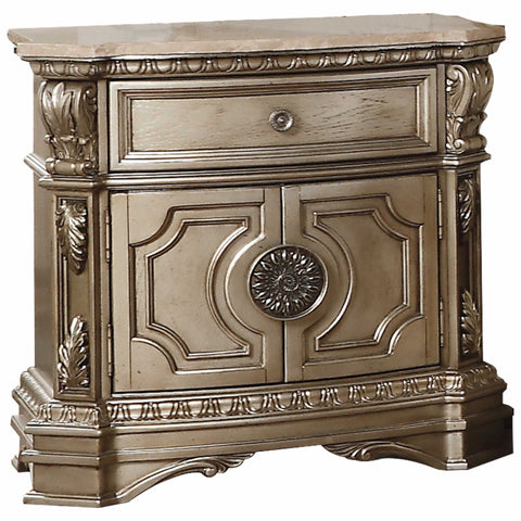 18" X 30" X 29" Antique Champagne Wood Poly Resin Nightstand With Marble Top - Fort Decor