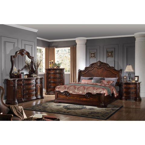 Barney Traditional Walnut Dresser and Mirror With Marble - Fort Decor