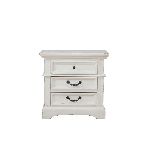 Stonebrook 3-Drawer Antiqued White Nightstand - Fort Decor
