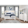 White Rubber Wood Queen Bed With Bookshelves Headboard LED Lightning 6 Drawers - Fort Decor