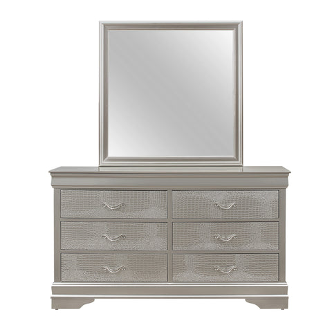 Silver Tone Dresser With 6 Spacious Interior Drawers - Fort Decor