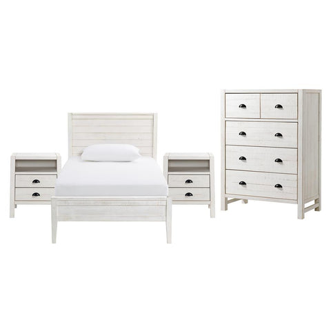 Windsor 4-Piece Bedroom Set with Panel Full Bed, 2 Nightstands, and 5-Drawer Chest, Gray