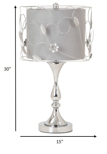 Set Of 2 Silver Floral Metal Table Lamps