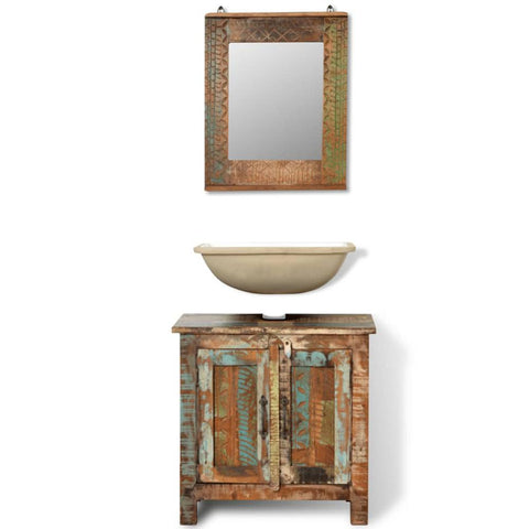 Reclaimed Solid Wood Bathroom Vanity Cabinet Set with Mirror - Fort Decor