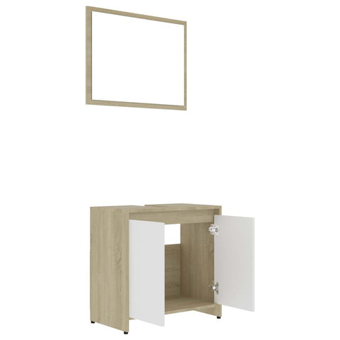 Bathroom Furniture Set White and Sonoma Oak Chipboard - Fort Decor