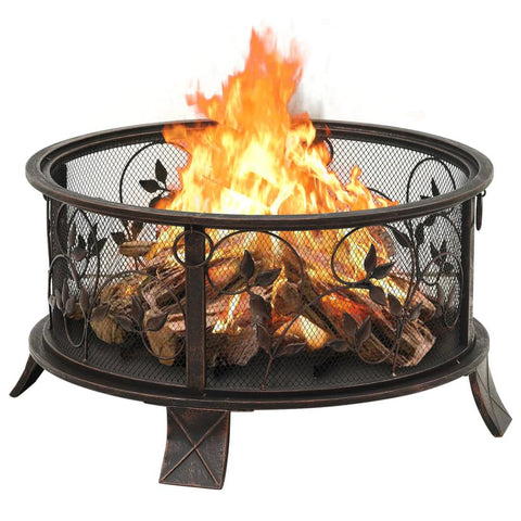 Rustic Fire Pit with Poker 26.6" XXL Steel - Fort Decor