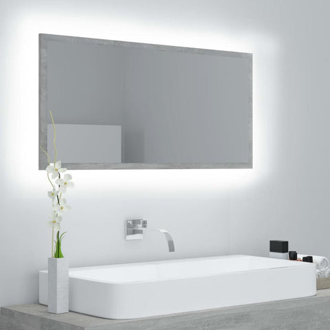 vidaXL LED Bathroom Mirror 35.4" Concrete Gray Chipboard Vanity Washroom Dress - Fort Decor