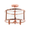 Home 3-Light 13" Industrial Farmhouse Glass and Metallic Accented Semi-flushmount, Rose Gold Rose gold