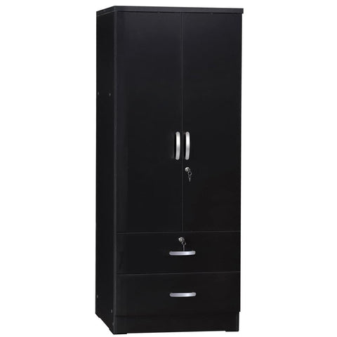 Better Home Products Grace Wood 2-Door Wardrobe Armoire with 2-Drawers in Black - Fort Decor