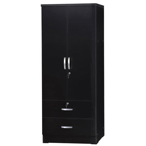 Better Home Products Grace Wood 2-Door Wardrobe Armoire with 2-Drawers in Black - Fort Decor