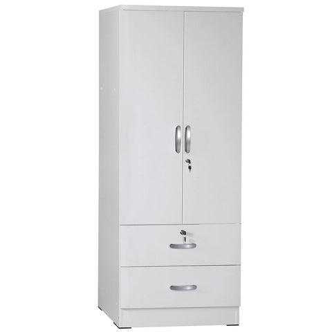 Better Home Products Grace Wood 2-Door Wardrobe Armoire with 2-Drawers in White - Fort Decor