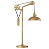 Neo 33.5" Tall Spoke Wheel Pulley System Table Lamp with Metal Shade in Brass/Brass