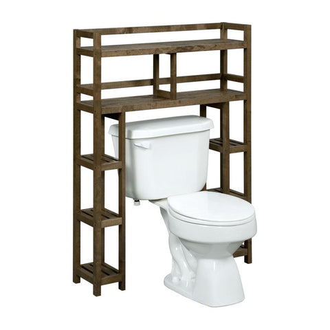 New Ridge Home Solid Wood Dunnsville 2-Tier Space Saver with Side Storage for your Bathroom, Antique Chestnut