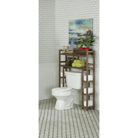New Ridge Home Solid Wood Dunnsville 2-Tier Space Saver with Side Storage for your Bathroom, Antique Chestnut