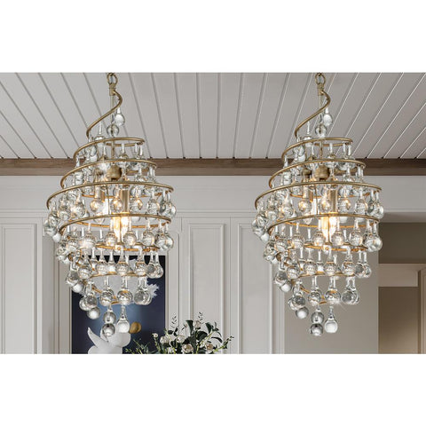 "Mildred 3-Light Brushed Champagne Contemporary Chandelier - 14" Wide Perfect for Modern Living Rooms and Dining Rooms"